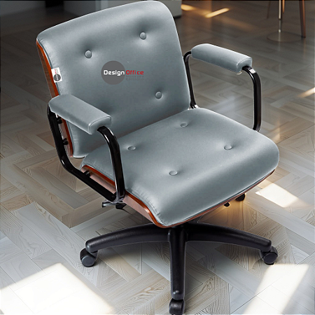 Cadeira Design Office Eames Signature Diretor Black com Rodinhas Anti Risco - Capa em Madeira - Cinza Claro