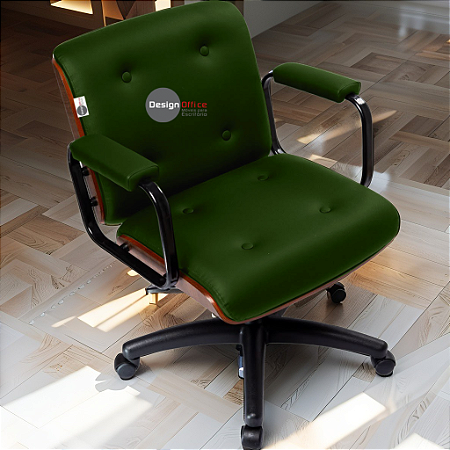 Cadeira Design Office Eames Signature Diretor Black com Rodinhas Anti Risco - Capa em Madeira - Verde Escuro
