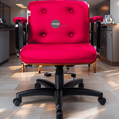Cadeira Design Office Eames Signature Diretor Black com Rodinhas Anti Risco - Capa em Madeira - Rosa Pink