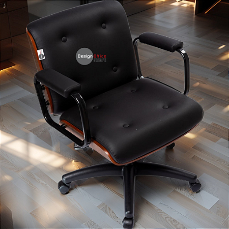 Cadeira Design Office Eames Signature Diretor Black com Rodinhas Anti Risco - Capa em Madeira - Preto