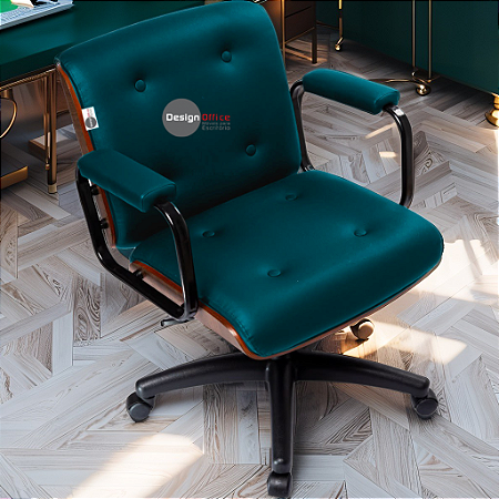 Cadeira Design Office Eames Signature Diretor Black com Rodinhas Anti Risco - Capa em Madeira - Verde