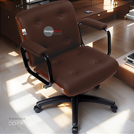 Cadeira Design Office Eames Signature Diretor Black com Rodinhas Anti Risco - Capa em Madeira - Vermelho Vinho