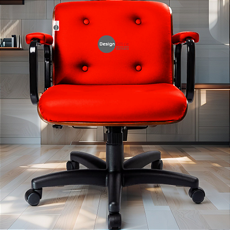 Cadeira Design Office Eames Signature Diretor Black com Rodinhas Anti Risco - Capa em Madeira - Vermelho