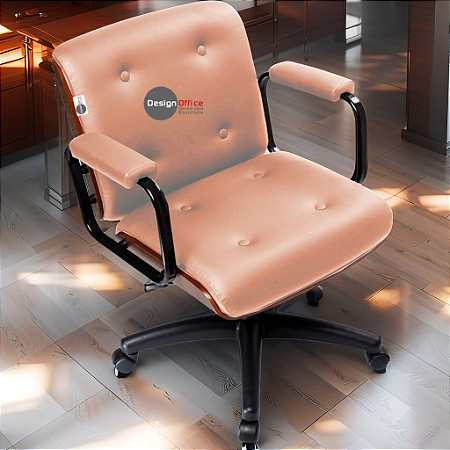 Cadeira Design Office Eames Signature Diretor Black com Rodinhas Anti Risco - Capa em Madeira - Vermelho Telha