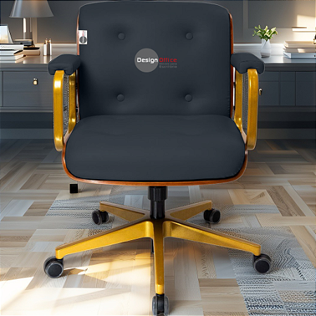 DUPLICADO - Cadeira Design Office Eames Signature Diretor Dourada com Rodinhas Anti Risco - Capa em Madeira - Laranja