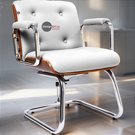 Cadeira Design Office Eames Signature Interlocutor Cromada- Capa em Madeira - Branco