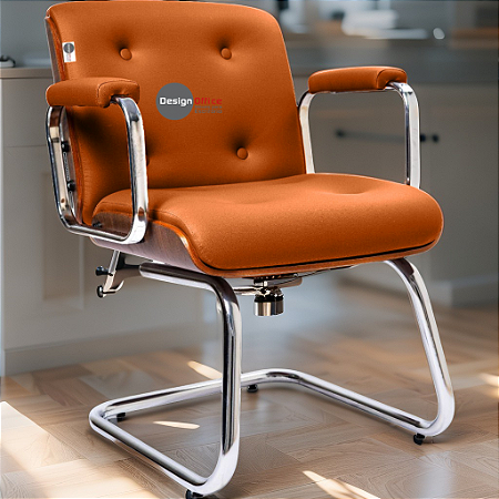 Cadeira Design Office Eames Signature Interlocutor Cromada- Capa em Madeira - Caramelo