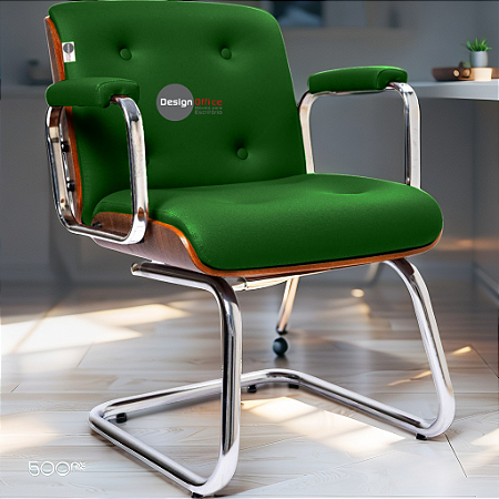 Cadeira Design Office Eames Signature Interlocutor Cromada- Capa em Madeira - Verde Escuro
