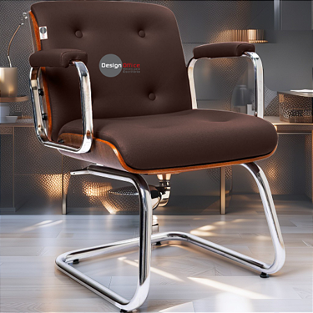 Cadeira Design Office Eames Signature Interlocutor Cromada- Capa em Madeira - Vermelho Vinho