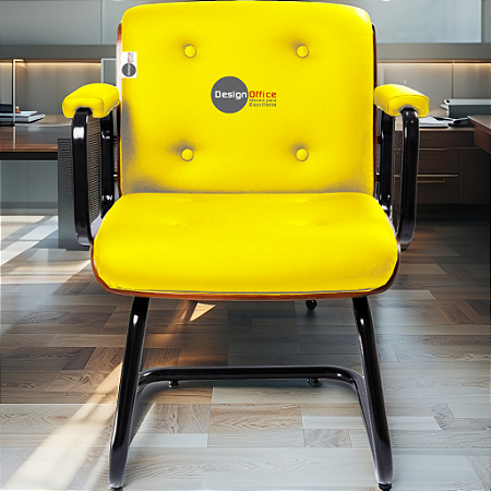 Cadeira Design Office Eames Signature Interlocutor Black - Capa em Madeira - Amarelo