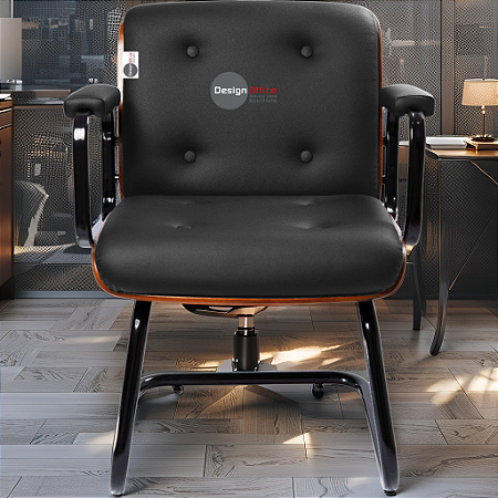 Cadeira Design Office Eames Signature Interlocutor Black - Capa em Madeira - Marrom Café