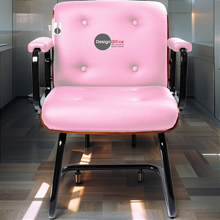 Cadeira Design Office Eames Signature Interlocutor Black - Capa em Madeira - Rosa Claro