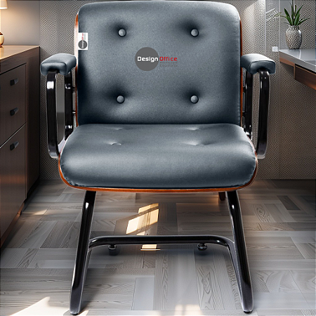 Cadeira Design Office Eames Signature Interlocutor Black - Capa em Madeira - Cinza Claro