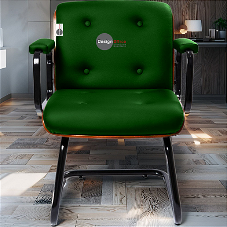 Cadeira Design Office Eames Signature Interlocutor Black - Capa em Madeira - Verde Escuro