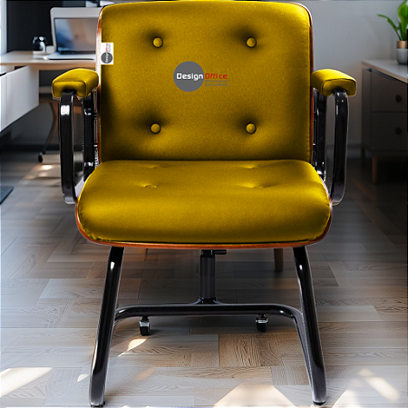 Cadeira Design Office Eames Signature Interlocutor Black - Capa em Madeira - Amarelo Mostarda