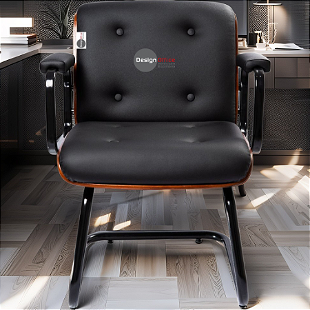 Cadeira Design Office Eames Signature Interlocutor Black - Capa em Madeira - Preto