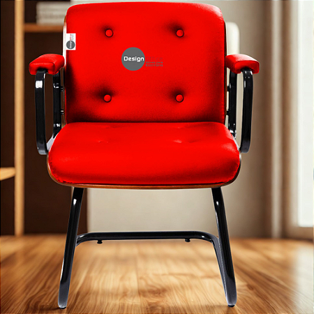 Cadeira Design Office Eames Signature Interlocutor Black - Capa em Madeira - Vermelho