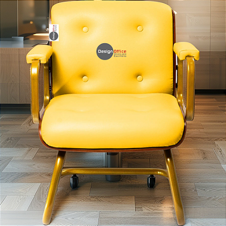 Cadeira Design Office Eames Signature Interlocutor Dourada - Capa em Madeira - Amarelo