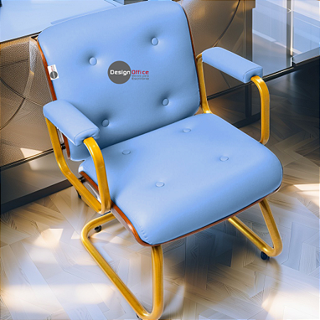 Cadeira Design Office Eames Signature Interlocutor Dourada - Capa em Madeira - Azul Bebê