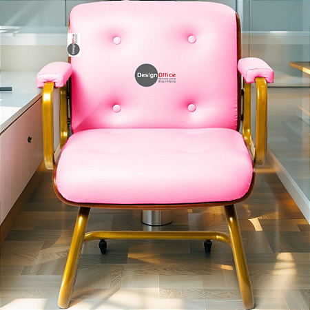 Cadeira Design Office Eames Signature Interlocutor Dourada - Capa em Madeira - Rosa Claro