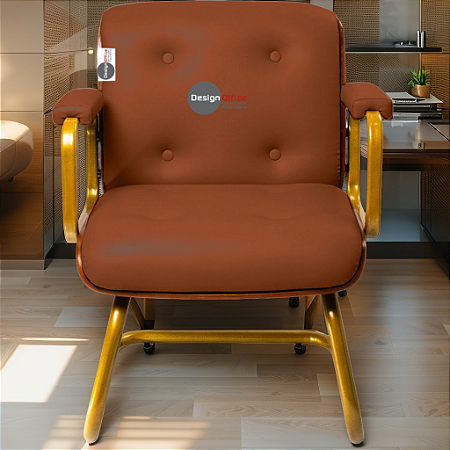 Cadeira Design Office Eames Signature Interlocutor Dourada - Capa em Madeira - Caramelo