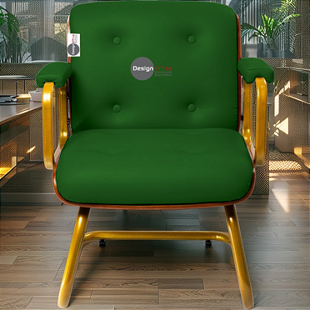 Cadeira Design Office Eames Signature Interlocutor Dourada - Capa em Madeira - Verde Escuro