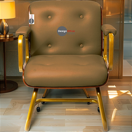 Cadeira Design Office Eames Signature Interlocutor Dourada - Capa em Madeira - Amarelo Mostarda