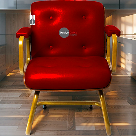 Cadeira Design Office Eames Signature Interlocutor Dourada - Capa em Madeira - Vermelho
