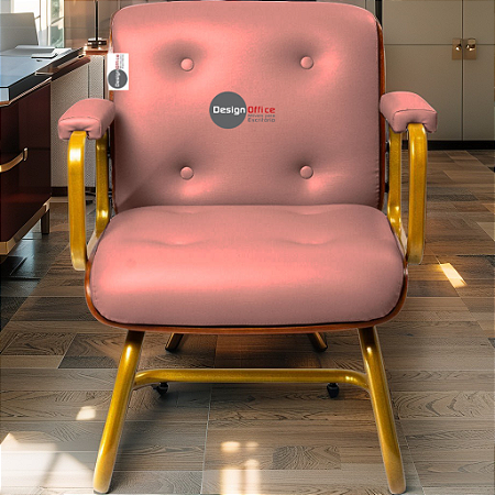 Cadeira Design Office Eames Signature Interlocutor Dourada - Capa em Madeira - Vermelho Telha