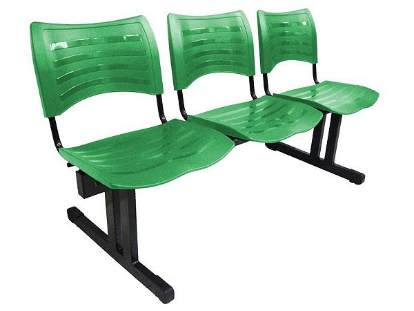 Cadeira Iso em longarina 3 lugares Linha Polipropileno Iso Verde