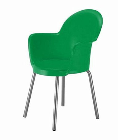 Cadeira com Braço Base Cromada Linha Polipropileno Moon Verde