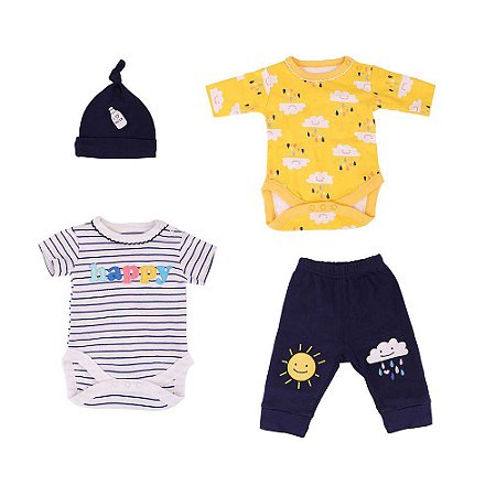 Roupa Para Boneca Bebê Reborn Menino Conjunto Azul e Amarelo