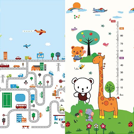 TAPETE DE ATIVIDADES DUPLA FACE PISTA DE CARRINHO ZOO 120X180X0,8 CM