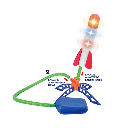KIT INFANTIL LANÇADOR DE FOGUETE EM ESPUMA 28 CM COM PEDAL DE AR SHINY TOYS