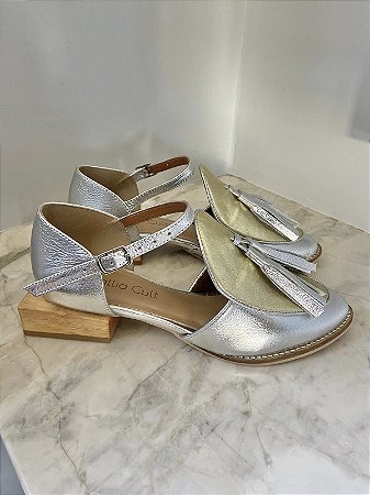 Sapato Boneca Lara - Prata e Dourado