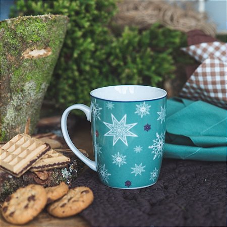 Caneca Floco de Neve Azul Cerâmica