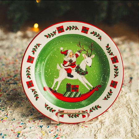 Prato de Sobremesa Noel no Cavalo Docildo Cerâmica