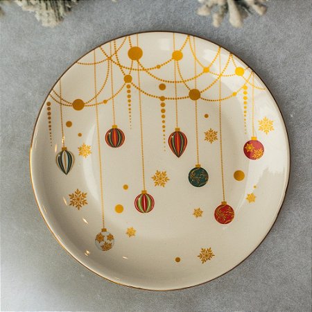 Prato de Sobremesa Pingos de Natal Cerâmica