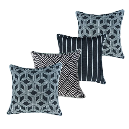 Kit 4 Capas Almofada Linho Deminas 45x45 Jacquard Premium Preto