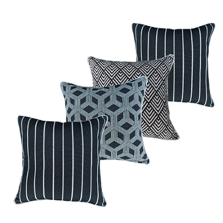 Kit 4 Capas Almofada Linho Deminas 45x45 Jacquard Premium Preto