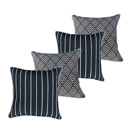 Kit 4 Capas Almofada Linho Deminas 45x45 Jacquard Premium Preto