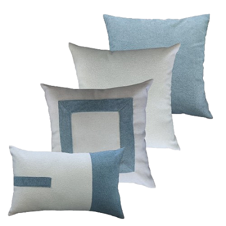 Kit 4 Capas de Almofadas Decorativas Deminas 45x45 - Coleção Serenity - Boucle Moldura Azul