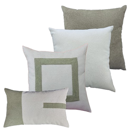 Kit 4 Capas de Almofadas Decorativas Deminas 45x45 - Coleção Serenity - Boucle Moldura Verde