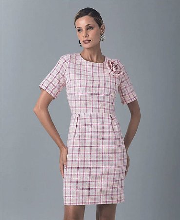 Vestido Tweed Curto Flor
