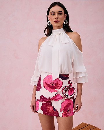 Minissaia Flor Lateral Estampada