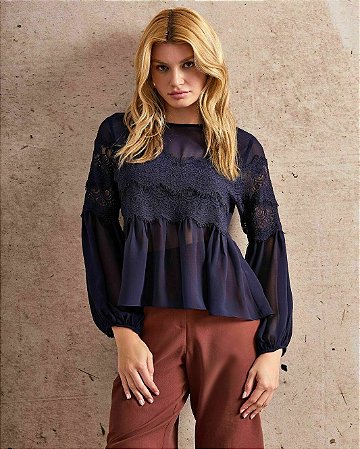 Camisa Chiffon Renda