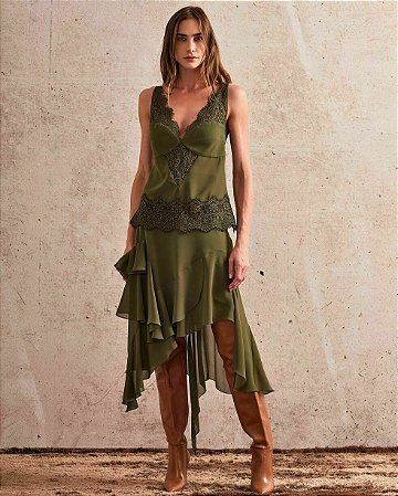 Saia Midi Chiffon Assimétrica