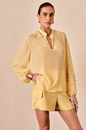 Camisa Chiffon Bordado Mangas