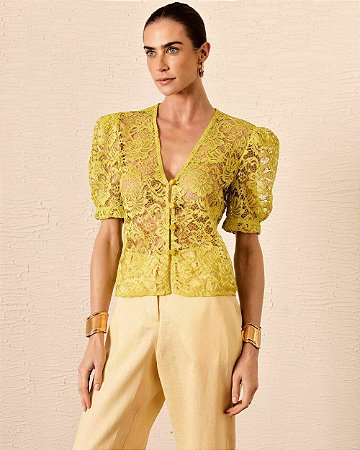 Blusa Renda Botões Frente