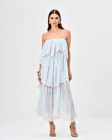 Vestido Chiffon com Renda Estampa